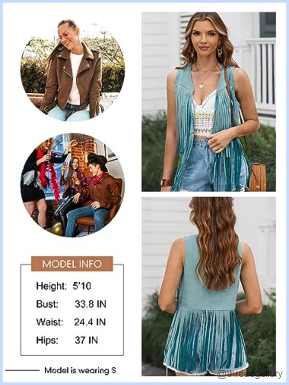 Women's Sleeveless Fringe Vest 70s Hippie Cowgirl Western Tassel Faux Suede - Picture 4 of 6